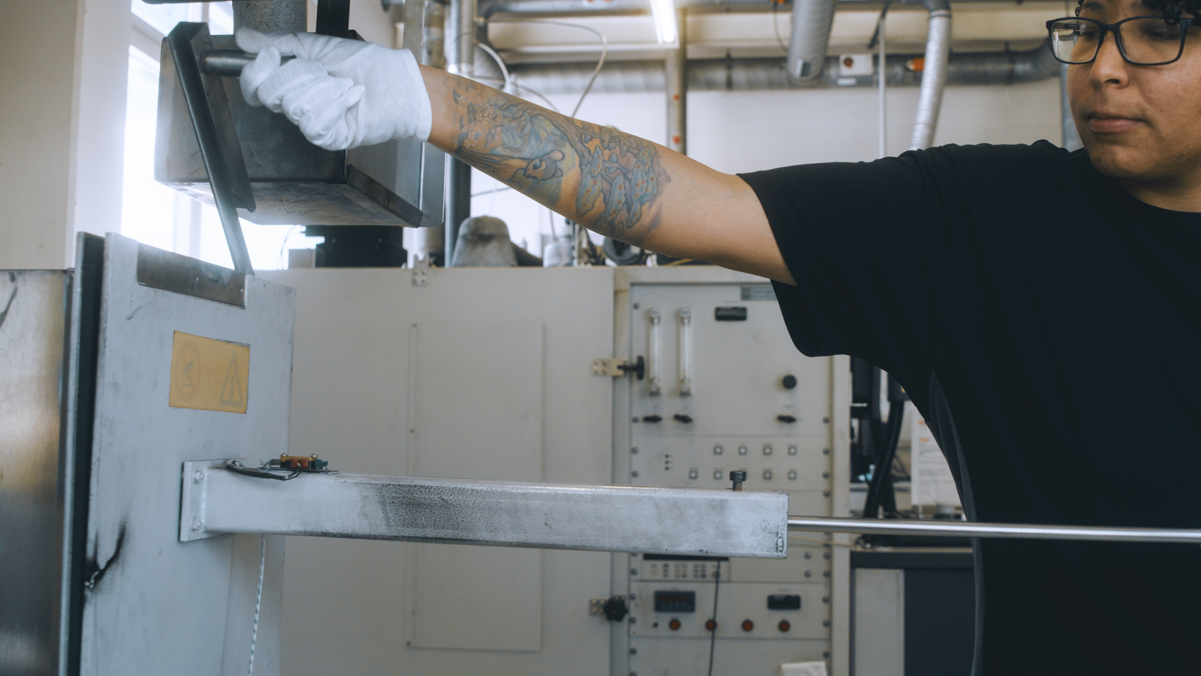 LANTAL laboratory specialist working with aviation testing equipment